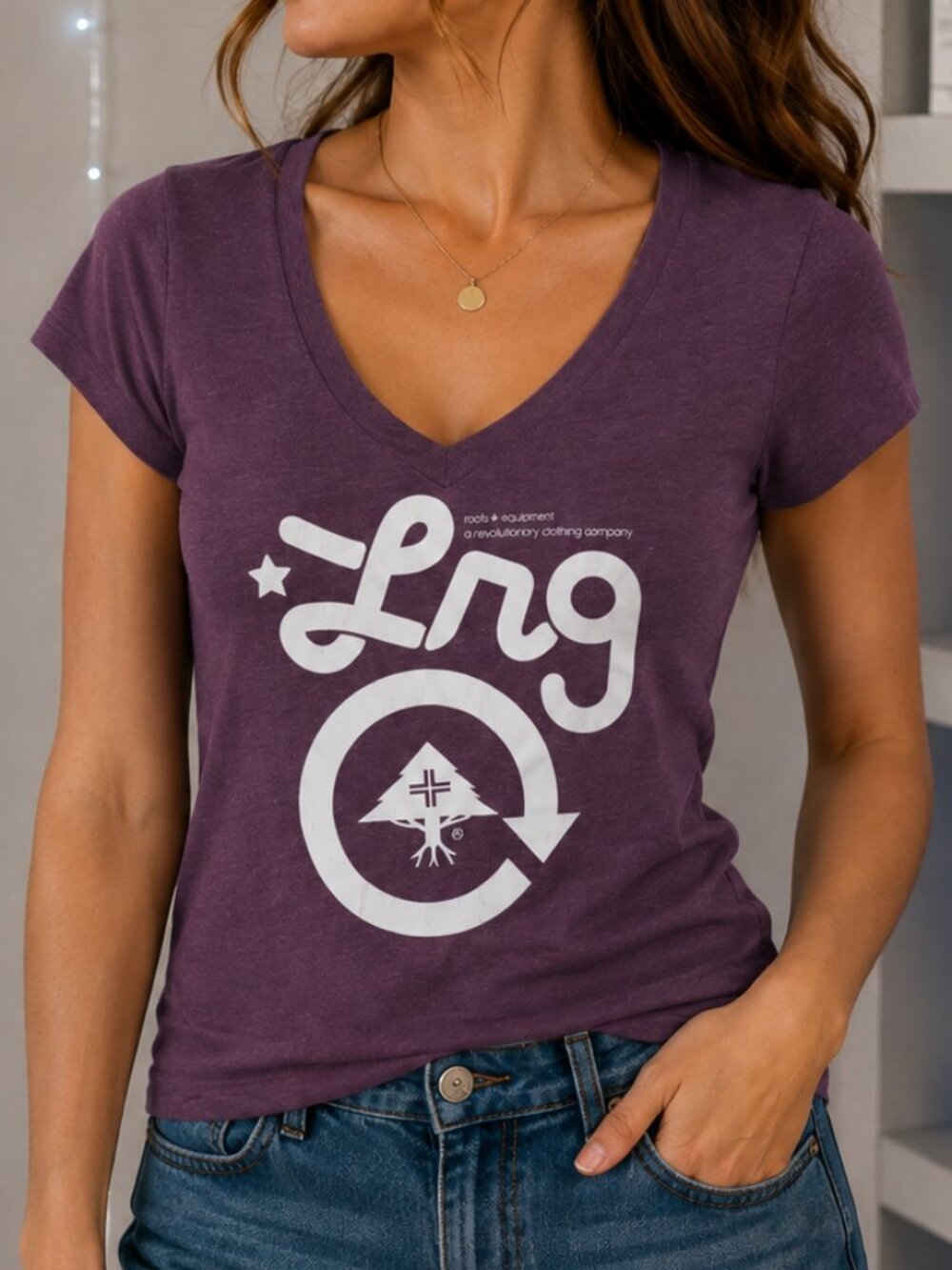 LRG Lifted Research Group Purple V-Neck Tee Shirt